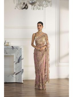 Dareiss - Amourya Blossom Beige Saree with Stitched Blouse and Petticoat