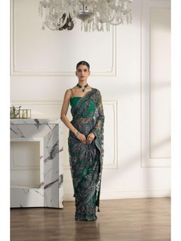 Dareiss - Azure Emerald Green Saree with Stitched Blouse and Petticoat