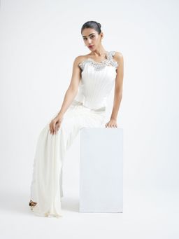 Ozeqo - White Top with Skirt with Detachable Embellished Overlay