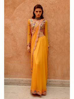 PALLAVI JAIPUR - Mango Yellow Drape Saree with Stitched Blouse