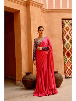 PALLAVI JAIPUR - Hot Pink Drape Saree with 'queen Blouse
