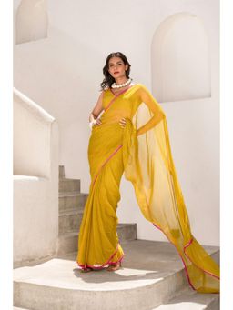 PALLAVI JAIPUR - Gulbahar Olive Stripe Saree with Stitched Blouse