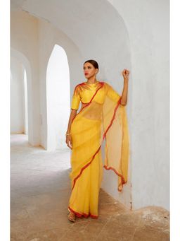 PALLAVI JAIPUR - Gulbahar Daisy Yellow Mimosa Florgeous Saree with Stitched Blouse
