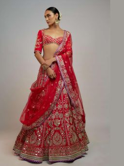Gopi Vaid - Golconda Jasmin Red Lehenga with Blouse and Dupatta