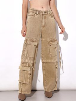 ONLY - Women Wide Leg Mid-Rise Brown Jeans