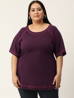 theRebelinme - Plus Size Women Purple Color Cotton Solid T-Shirt