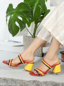 ELLE - Women's Fashionable Cherry-Yellow Solid Heel Sandals