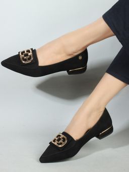 ELLE - Women's Fashionable Black Solid Heel Pumps