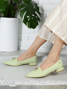 ELLE - Women's Fashionable Pista Green Solid Heel Pumps
