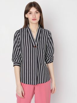 VERO MODA - Women Stripes Casual Wear Black Top