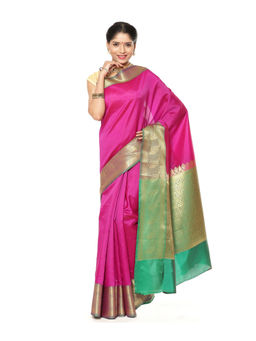 Banarasi Silk Works - Magenta Valkalam Katan Silk Anchal Saree with Unstitched Blouse
