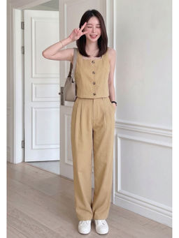 KOTTY - Women Beige Viscose Rayon Top with Pant Co-Ord Set