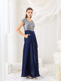 Miss Chase - Women Navy Blue Satin Dress
