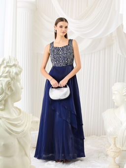 Miss Chase - Women Navy Blue Satin Dress