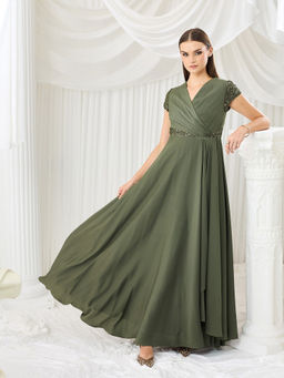 Miss Chase - Women Olive Satin Dress
