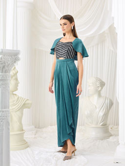 Miss Chase - Women Teal Satin Dress