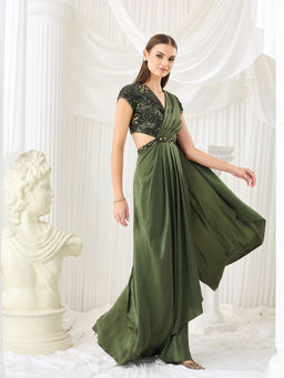 Miss Chase - Women Olive Velvet Dress