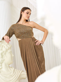 Miss Chase - Women Beige Velvet Dress