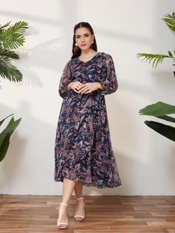 Miss Chase - Women Navy Blue Polyester Dress