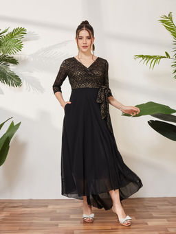 Miss Chase - Women Black Georgette Dress
