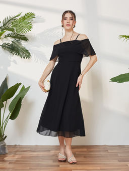 Miss Chase - Women Black Georgette Dress
