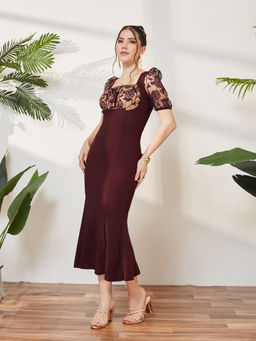 Miss Chase - Women Wine Polyester Dress
