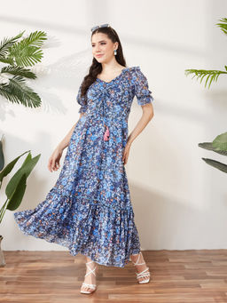 Miss Chase - Women Navy Blue Georgette Dress
