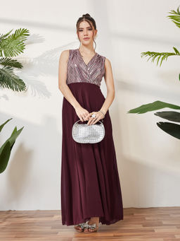 Miss Chase - Women Wine Georgette Dress