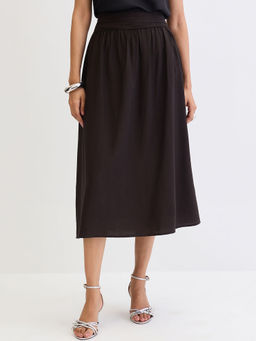 Femmella - Black Ruched Waistband Midi Skirt