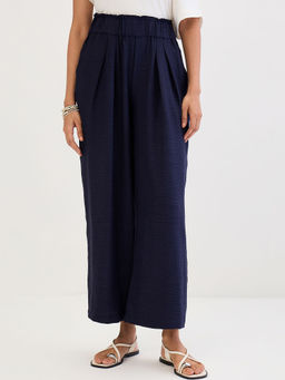 Femmella - Navy Wide-Leg Pleat Detail Pants