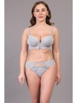 BRACHY - Grey Heavily Padded Pushup Wired Lace Lingerie Bra and Panty Set