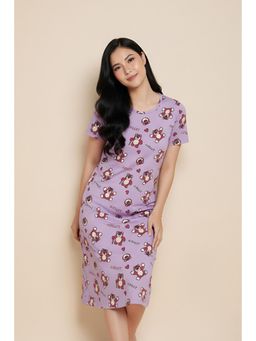 Zivame - Purple Toy Story Knit Cotton Knee Length Sleep Dress