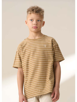 ANGEL & ROCKET - Boys Beige Stripes Yarn T-Shirt