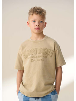 ANGEL & ROCKET - Boys Beige Embroidered Washed T-Shirt