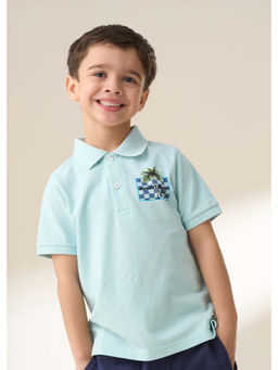 ANGEL & ROCKET - Boys Blue Jersey Pique Back Print Polo T-Shirt