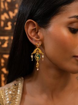 Shaya by CaratLane - Women Gal Mithi Kundan Gold Plated 925 Silver Drop Earrings