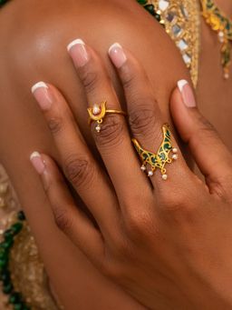 Shaya by CaratLane - Women Gal Mithi Kundan Gold Plated 925 Silver Adjustable Rings (Pack of 2)