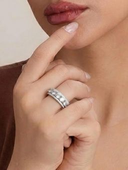 Estele - Women Rhodium Tone Round Crystal Ring