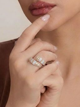 Estele - Women Trendy Rose Gold Plated Crystal White Adjustable Ring