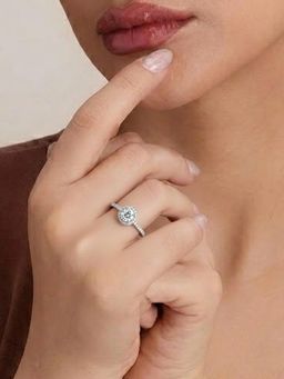 Estele - Women Rhodium Finish Halo Crystal Adjustable Ring