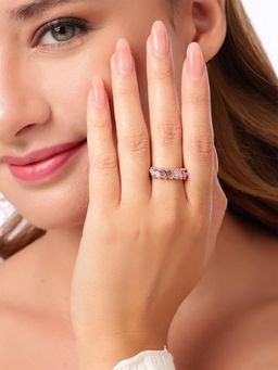 Carlton London - Women Gold Plated Pink Baguette Stone Statement Ring