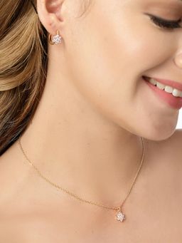 Carlton London - Women 18K Gold Plated Pink Floral Pendant Necklace Set