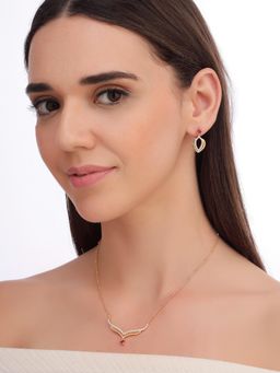 Carlton London - Women 18K Gold Plated Pink Cz Heart Necklace Set