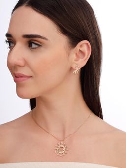 Carlton London - Women 18K Gold Plated Cz Sunburst Necklace Set