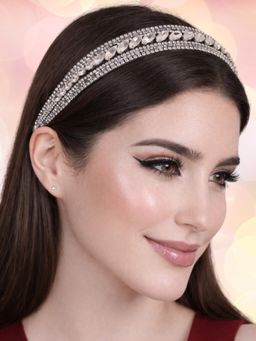 OOMPH - Women White Crystal Padded Party Hair Band
