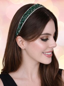 OOMPH - Women Green Crystal Padded Party Hair Band