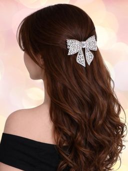 OOMPH - Women Pink and White Crystal Butterfly Bow Hair Clip