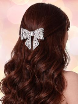OOMPH - Women White Crystal Butterfly Bow Hair Clip