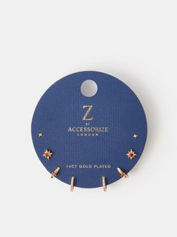 Accessorize London - Women Women 14K Gold-Plated Birthstone Celestial Earrings (Pack of 4)