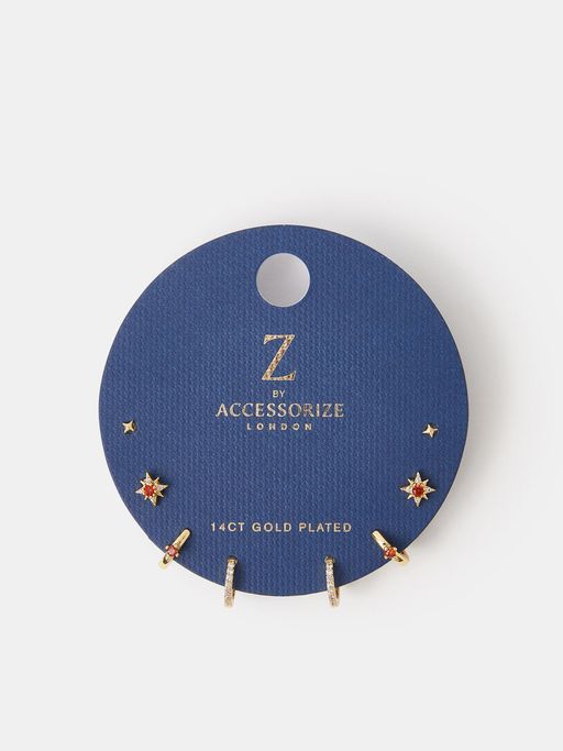 Accessorize London Women Women 14K Gold-Plated Birthstone Celestial Earrings (Pack of 4)